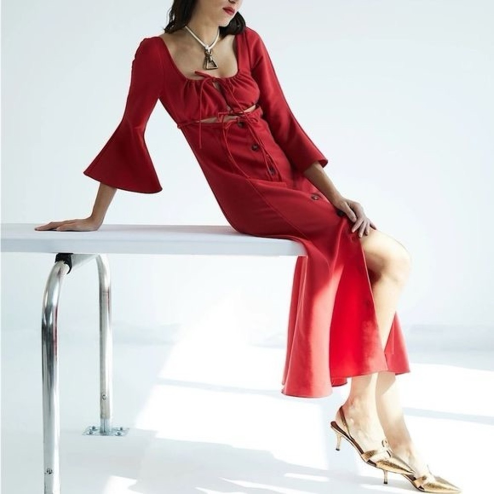 ROSIE ASSOULIN Nautical By Nature Red Bell Sleeve Red Fest Dress Size 6 NWT - Picture 3 of 13